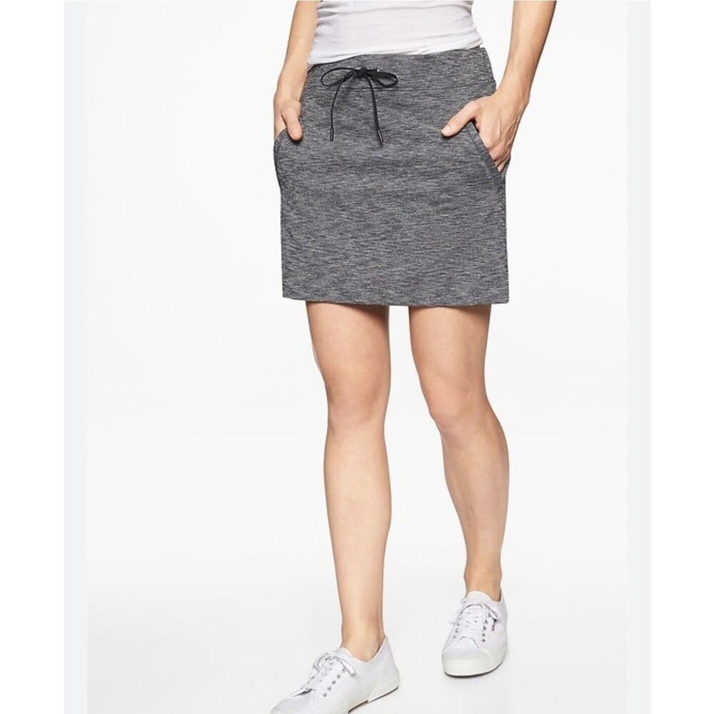 Athleta Skirt Women's XS Mini Athletic Gray Drawstring Terry Pockets Cotton
